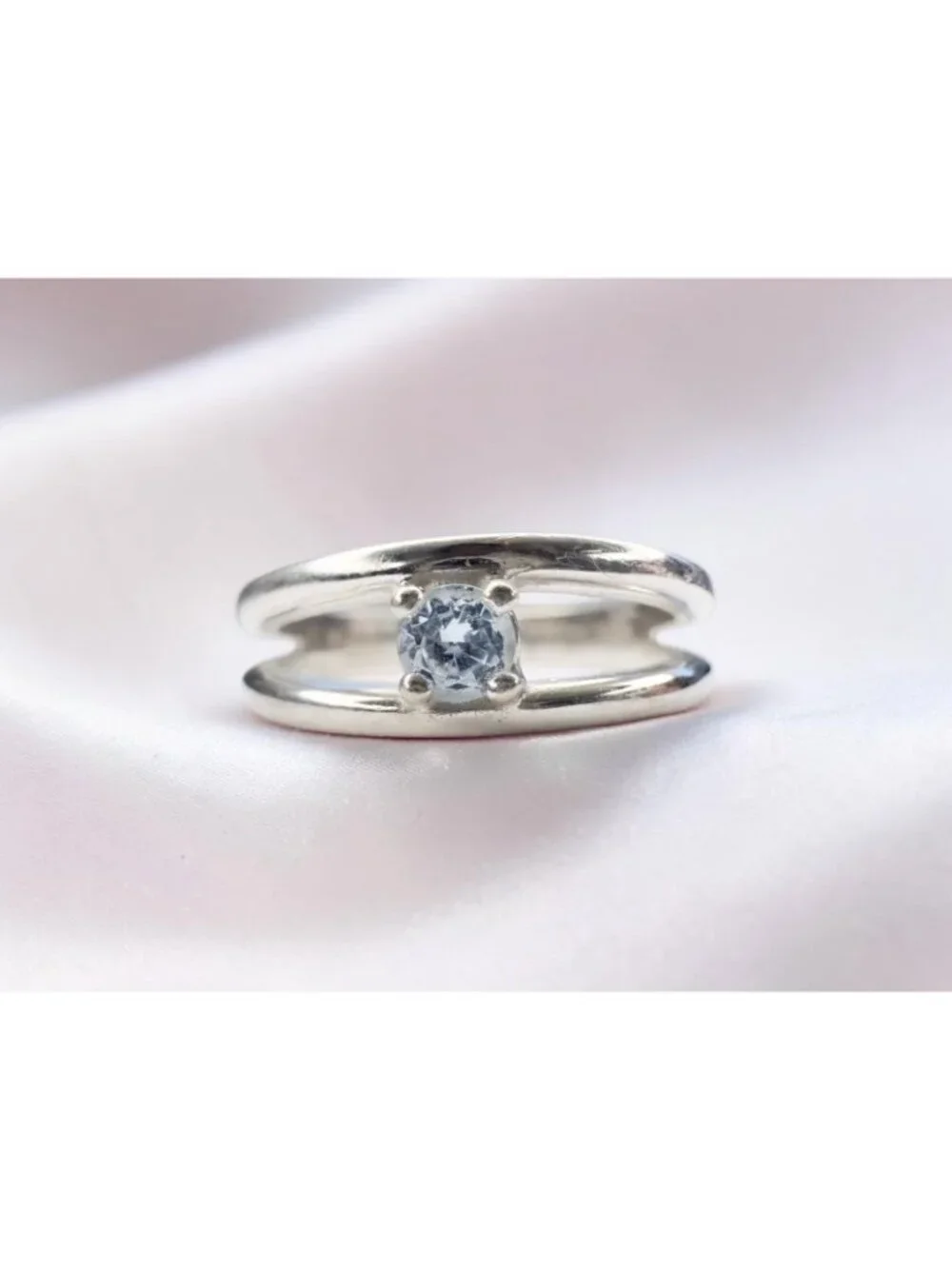 VINTAGE 10K White Gold -Natural Aquamarine Ring -Size 8 -Split Shank -3g Artisan